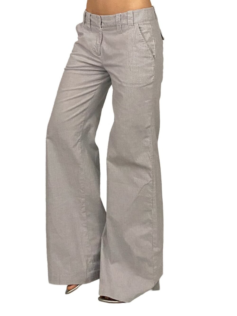 BCBGeneration gray and white pinstriped flare trousers